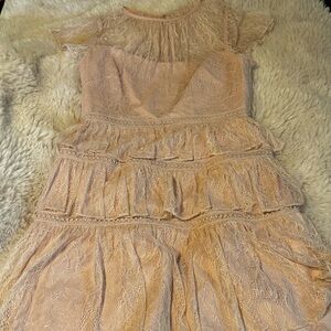 Adrianna Papell baby pink Lace, ruffled dress Size 10 EUC perfect Y2K dress